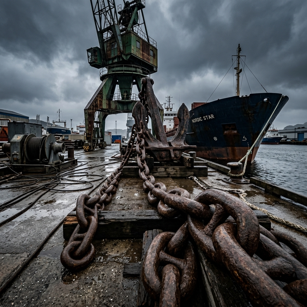 Close-up of vessel structure and deck details during marine operations